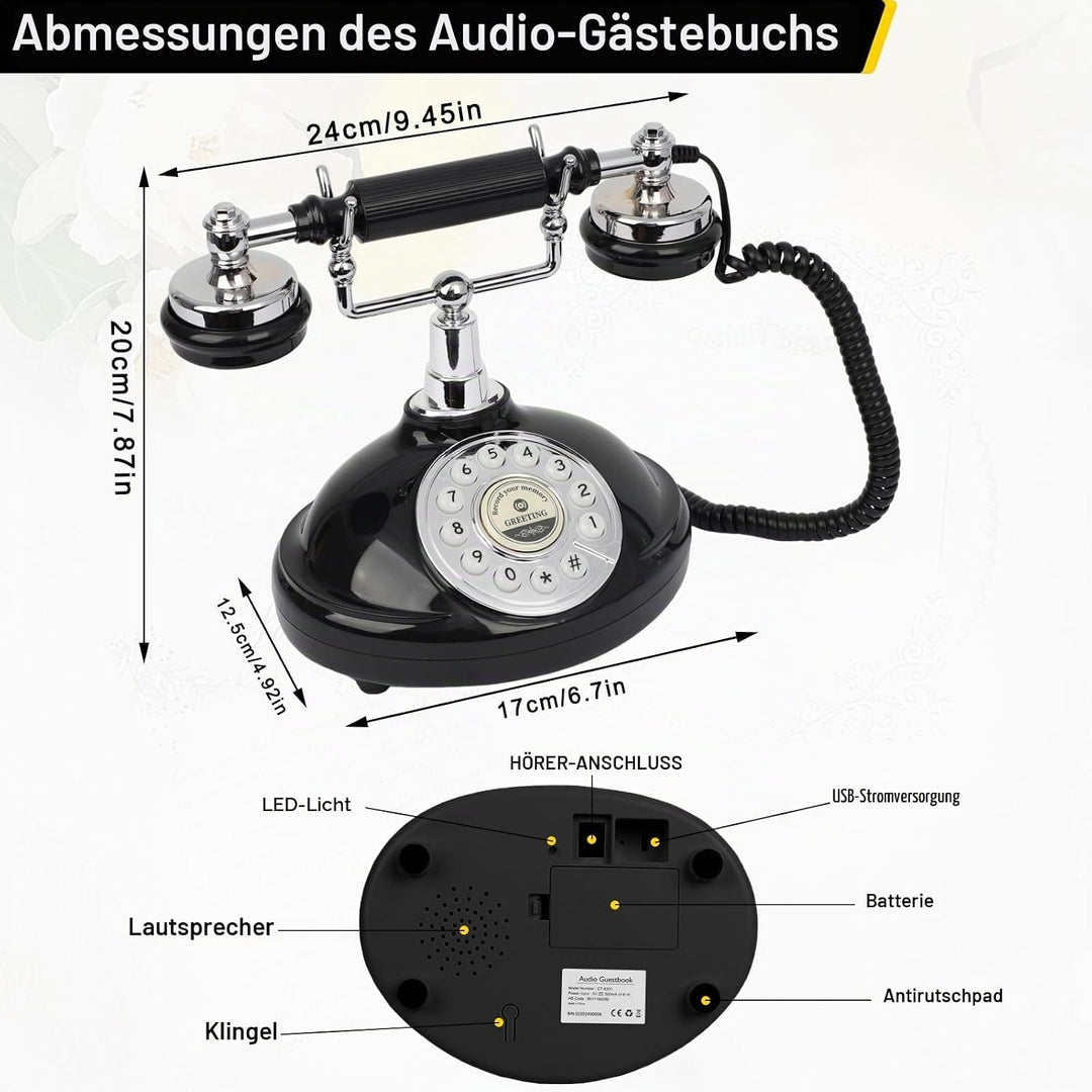 Audio Gästebuch Hochzeit Telefon mit Flugetui, Record Customized Audio Nachricht mit Gästebuch Retro