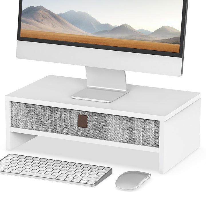 Fenge Monitorständer mit Schublade, 42,5 cm Monitorerhöhung, Desktop-Organizer für PC/Laptop/Drucker