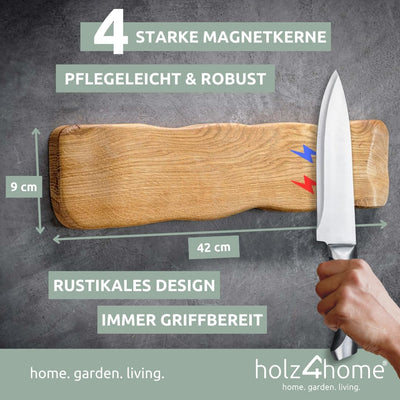 holz4home® Messerleiste aus Eichenholz hell"La Madera" | Magnetischer Messerhalter für die Küche | 4