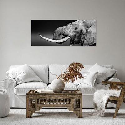 Panorama Bilder auf Leinwand 100x40cm Leinwandbild Elefant Stosszahn Natur Gross Wanddeko Bild Schla