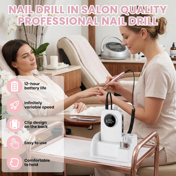 Nagelfräser, Elektrische Nagelfeile 45000 RPM, Wiederaufladbare Nagelpflege Set mit LCD-Display, Ver