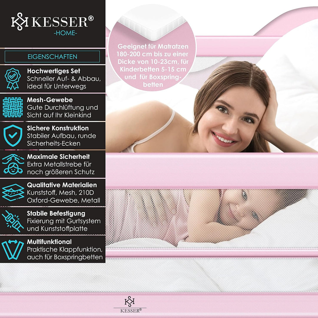 KESSER® Bettgitter 180 cm Bettschutzgitter Kinderbettgitter für Kinder Babybettgitter Klappbar, Trag