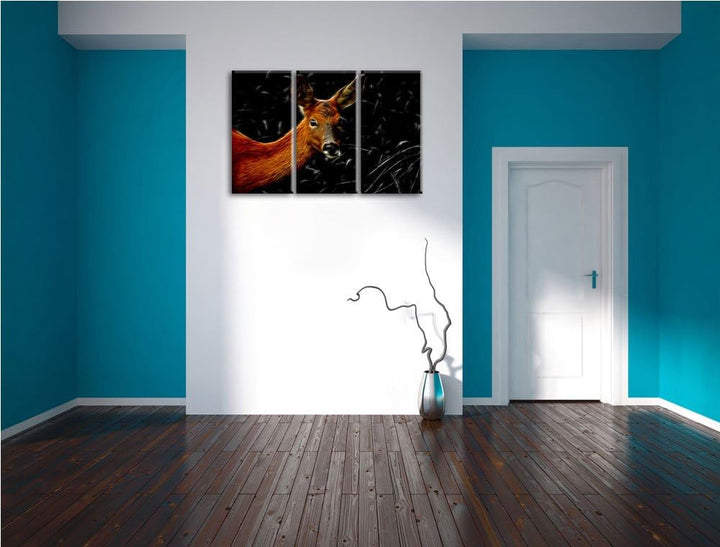 Dark stolzes Reh beim Fressen schwarz/weiss Deluxe 3-Teiler Leinwandbild 120x80 Bild auf Leinwand, X