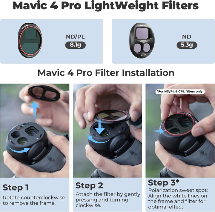 Freewell Split ND-Filter 4er-Pack für DJI Mavic 4 Pro – Split ND8/4, ND16/8, ND32/16, ND64/32 – Redu