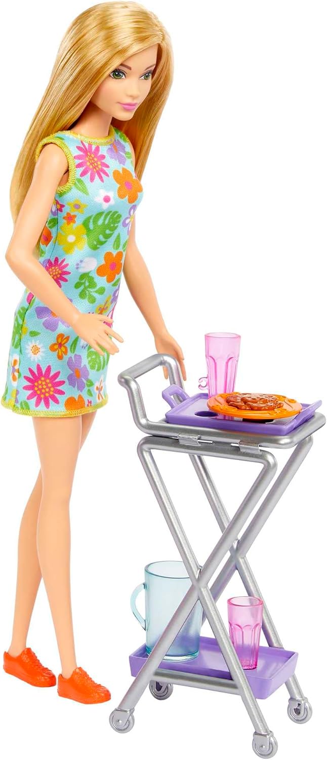 BARBIE Vorratskammer Spielset - Barbie Puppe mit über 25 Teilen und Küchenaccessoires - Perfekt für