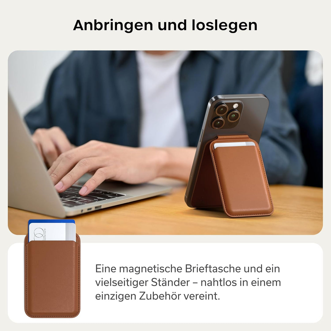 SATECHI Magsafe Wallet und Double Flap Stand mit Magnetfunktion, iPhone Wallet mit 4 Kartenfächern,