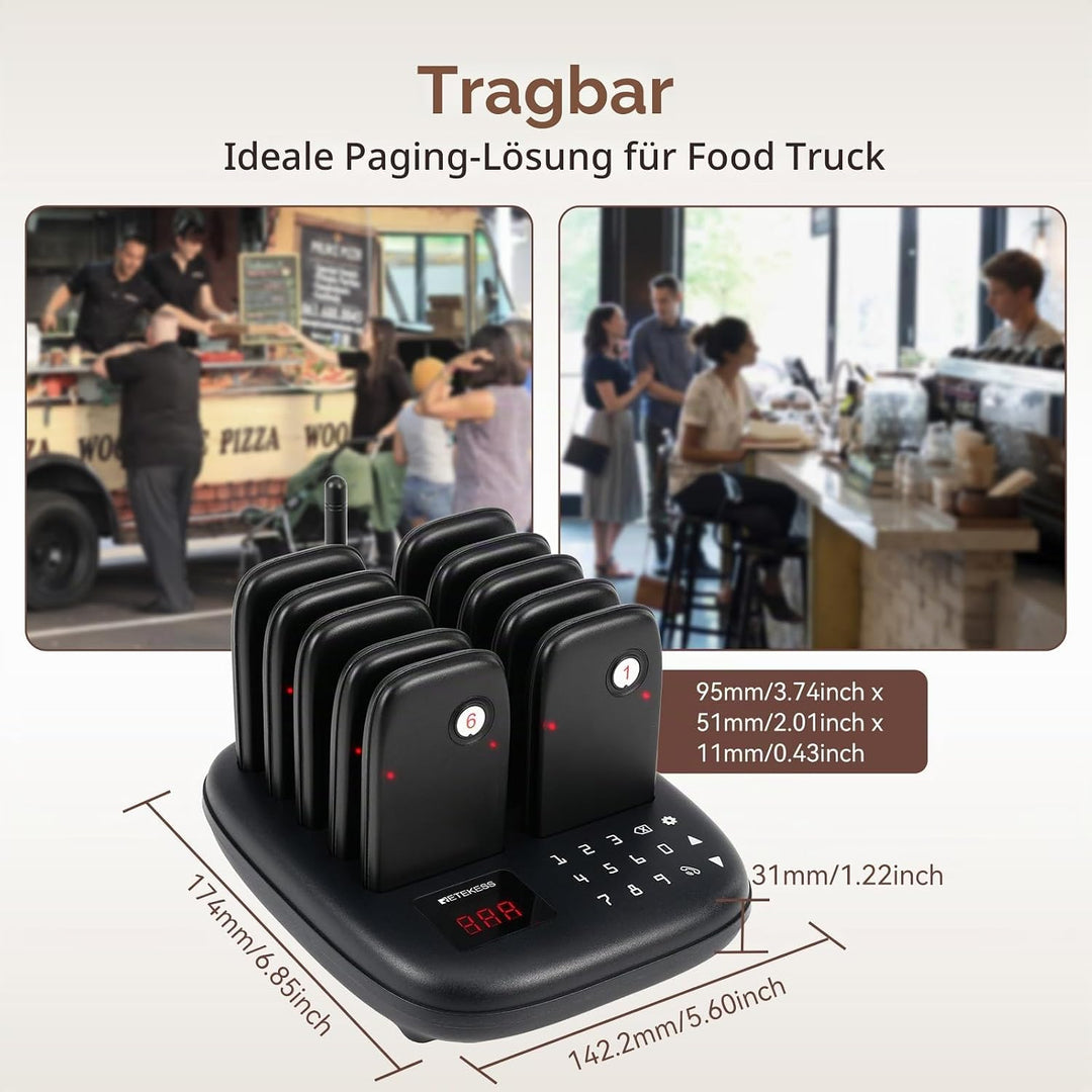 Retekess TD175S Pager Rufsystem, Aussenbereich 800m, 7 Rufmodi mit Vibration, Touch-Taste Leicht zu