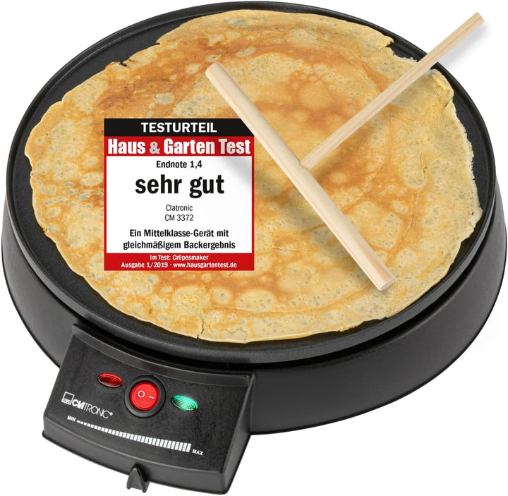 Clatronic CM 3372 Crepe-Maker, antihaft-beschichtete Platte: Ø 29 cm, Set inkl. Teigverteiler, Crepe