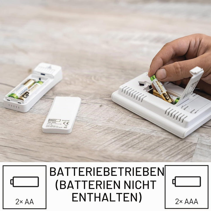 EMOS Mini Funk-Wetterstation mit Aussensensor, misst Innen- und Aussentemperatur, Feuchtigkeit, Wett