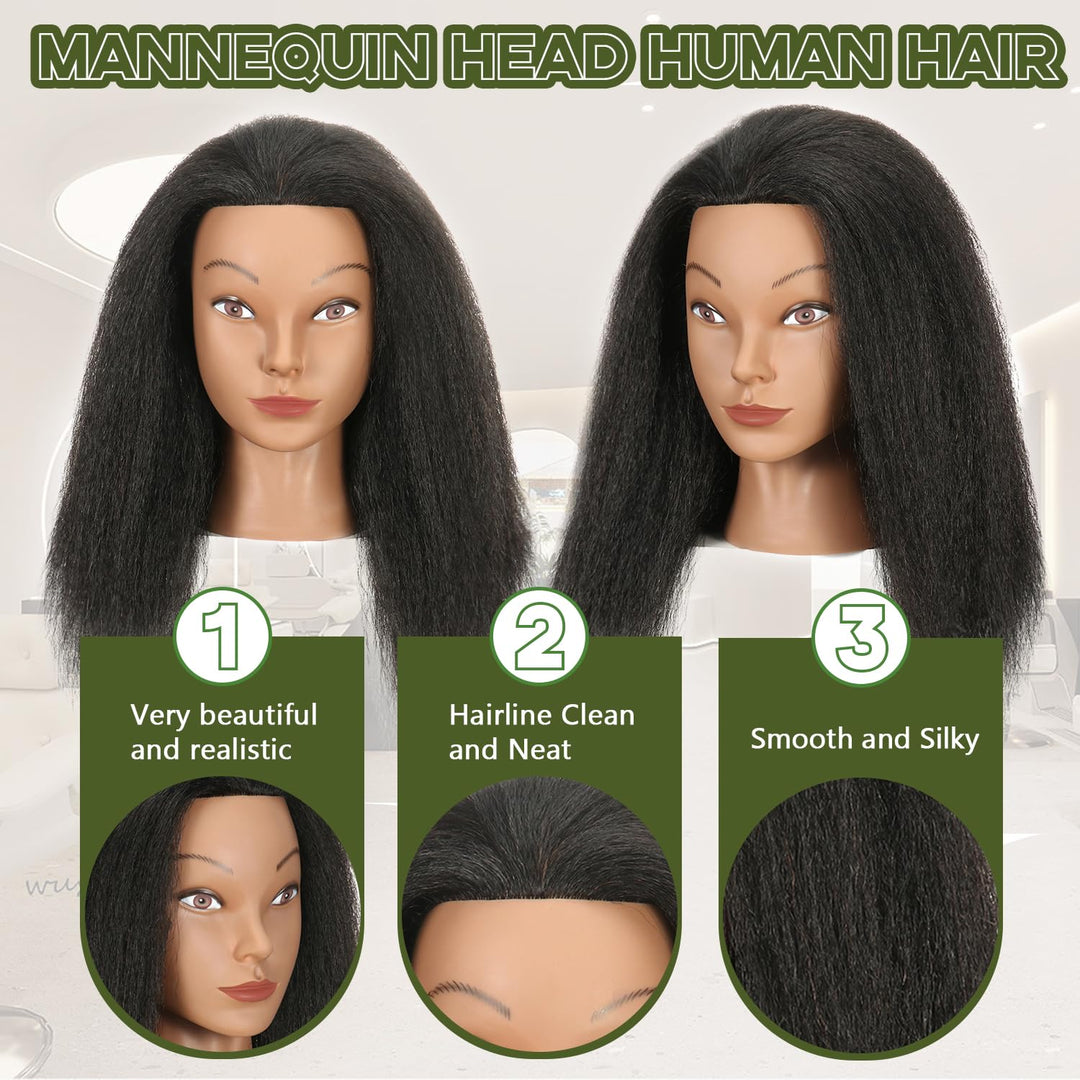 Mannequinkopf mit menschlichem Haar 14'' Kosmetologie Mannequinkopf mit 100% echtem menschlichem Haa