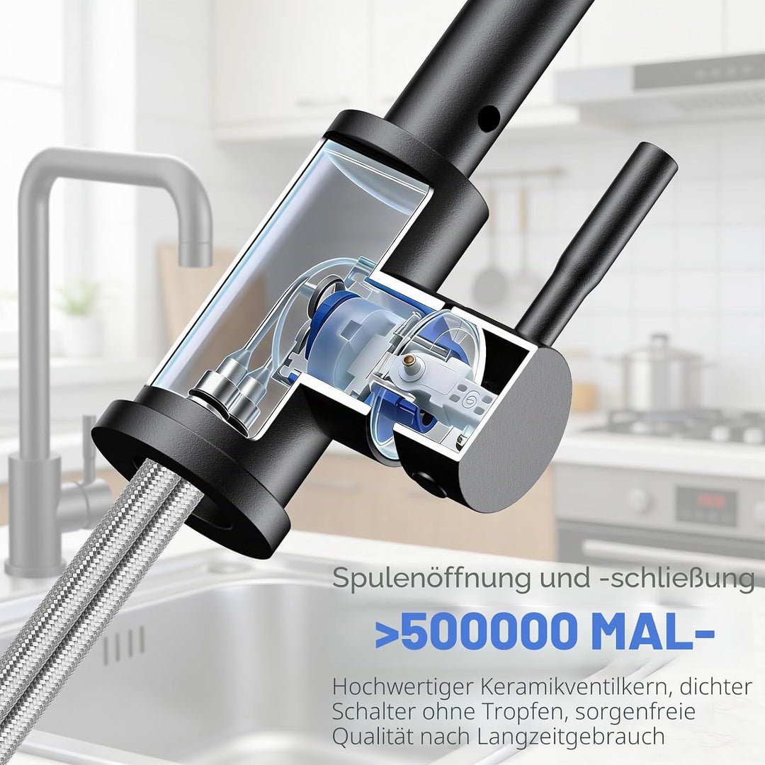 Wasserhahn Küche,Küchenarmatur mit 360°Drehbar, Hochdruck Küchenarmatur Edelstahl Armatur Küche L Fö