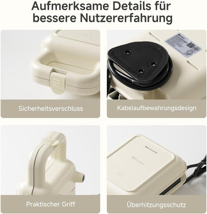 SIMPLUS Sandwichmaker Klein für Knusprige Dreiecks, Sandwichtoaster, 650W, Antihaftbeschichtete Plat