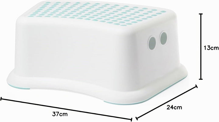 IKEA Kinderhocker FÖRSIKTIG Tritthocker Schemel - 13 cm hoch - weiss/türkis