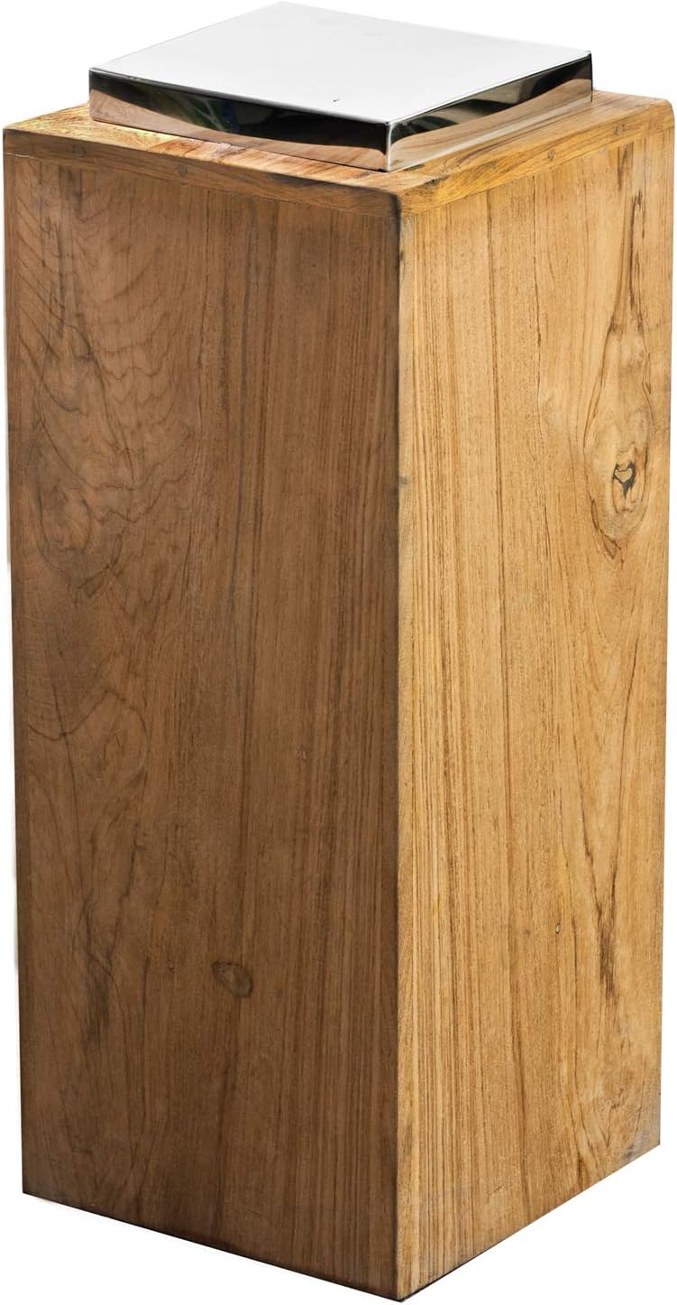 EDZARD Sockel für Laterne Dubai, Teakholz und Edelstahl vernickelt, Höhe 51 cm, Gewicht 6,1 kg