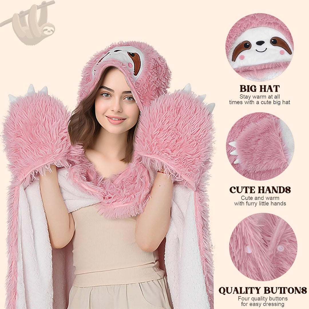 MSISILY Faultier Decke Mit Ärmeln und Kapuze, Kuscheldecke Flauschig Fleecedecke Wohndecken Warm She