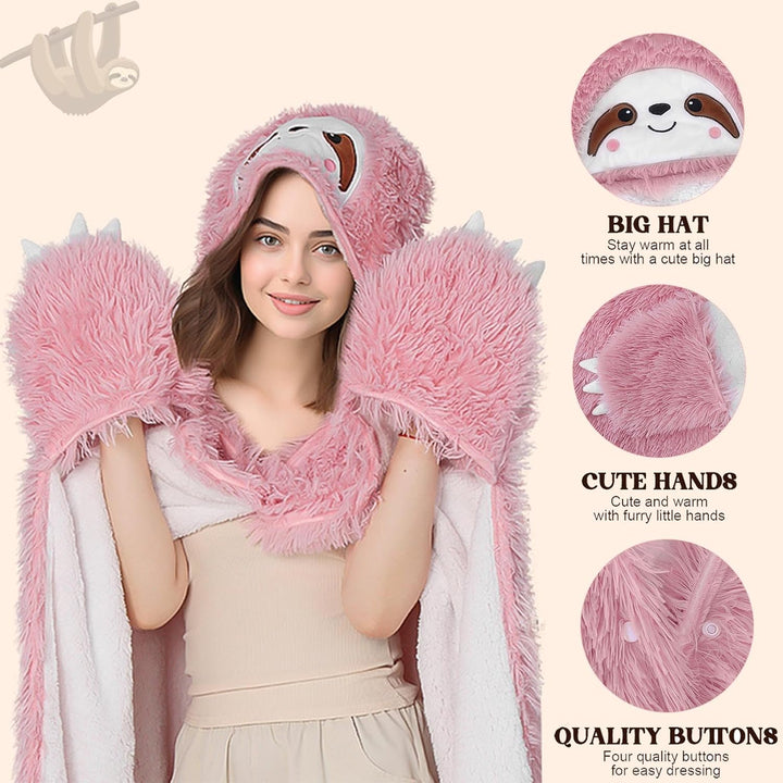 MSISILY Faultier Decke Mit Ärmeln und Kapuze, Kuscheldecke Flauschig Fleecedecke Wohndecken Warm She