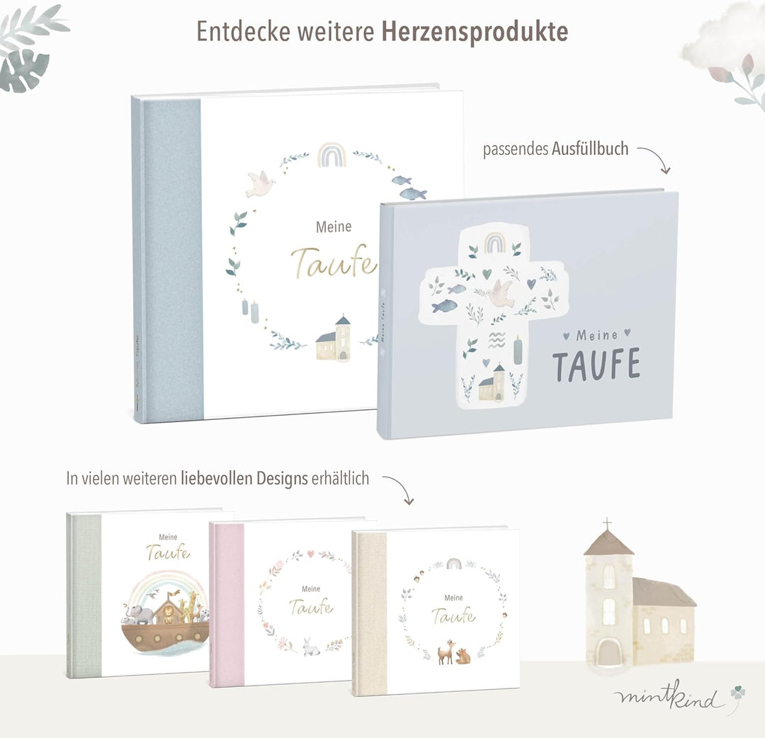 mintkind® Gästebuch Taufe Blau - Erinnerungsbuch für Junge & Mädchen, Taufgeschenk & Taufalbum, 72 S