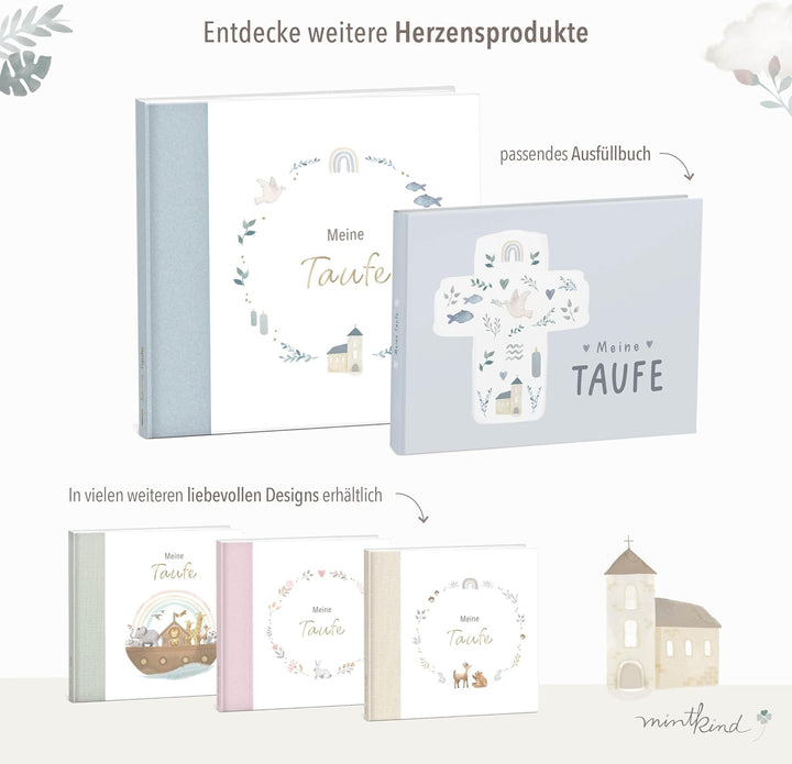 mintkind® Gästebuch Taufe Blau - Erinnerungsbuch für Junge & Mädchen, Taufgeschenk & Taufalbum, 72 S