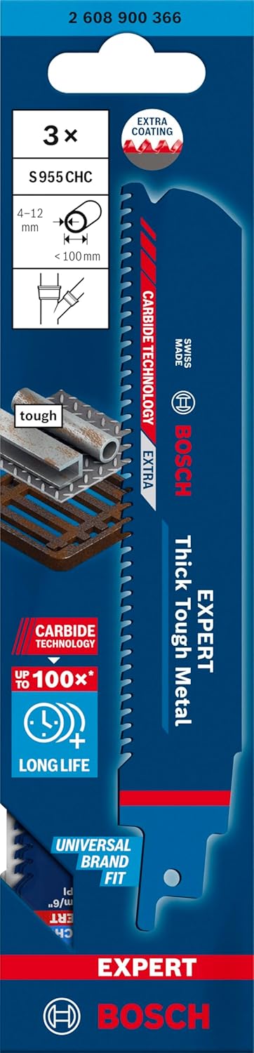 Bosch Professional 3x Expert ‘Thick Tough Metal’ S 955 CHC Säbelsägeblatt (für Zäher Stahl, Gusseise