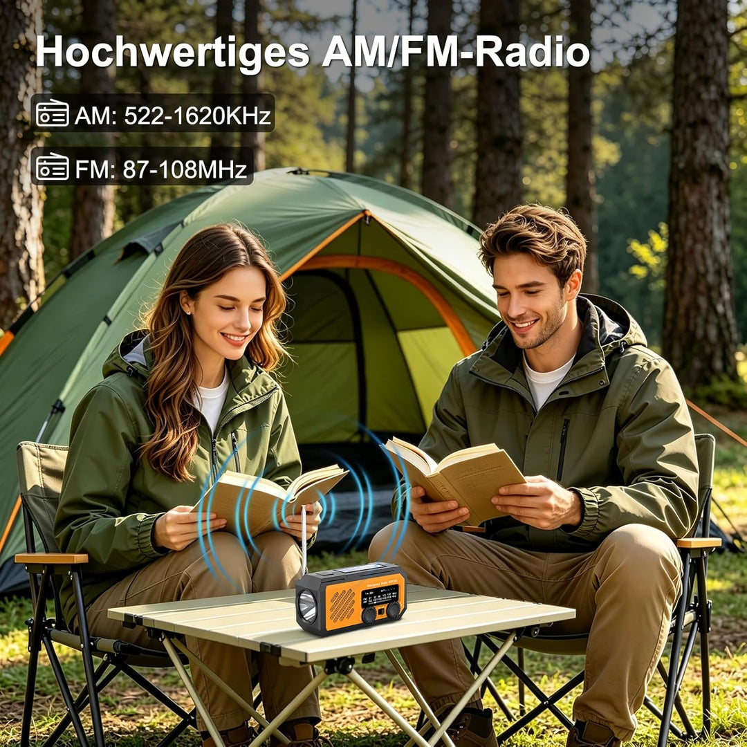 Multifunktions-Kurbelradio 2000mAh ，AM/FM Solar-Radio tragbar， Wetterradio mit LED-Licht & Powerbank