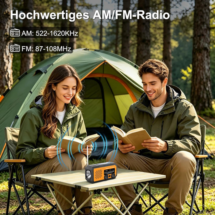 Multifunktions-Kurbelradio 2000mAh ，AM/FM Solar-Radio tragbar， Wetterradio mit LED-Licht & Powerbank