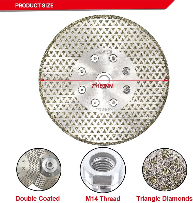 DT-DIATOOL Diamantscheibe 180 mm x M14 Doppelseitig Galvanisch Trennscheibe und Schleifscheibe für H