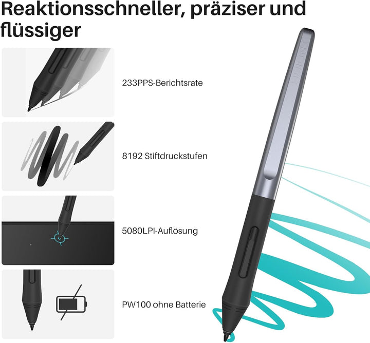HUION INSPIROY H640P 8192 Pressure Sensitivity Graphic Tablet with Battery-Free Pen and 6 Adjustable