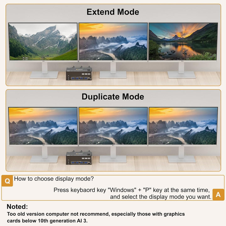 KVM Switch 2 PC 3 Monitore, KCEVE 2 HDMI + 1 DisplayPort KVM Umschalter, USB 3.0 8K@30Hz/4k@144Hz Dr