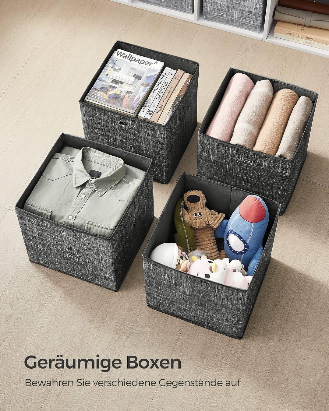 SONGMICS Aufbewahrungsbox, 6er Set, Ordnungsboxen aus Vliesstoff mit Griff, Boxen Aufbewahrung, 26 x
