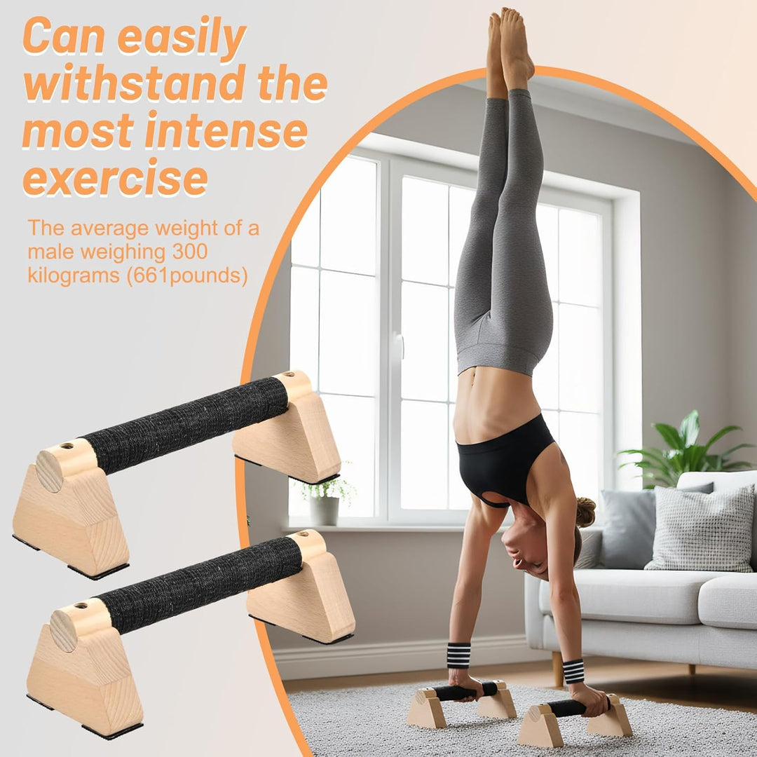 Liegestützgriffe Holz mit Handgelenkbandagen, 2 Stück 25cm Push Up Bars, Gelenkschonende Parallettes