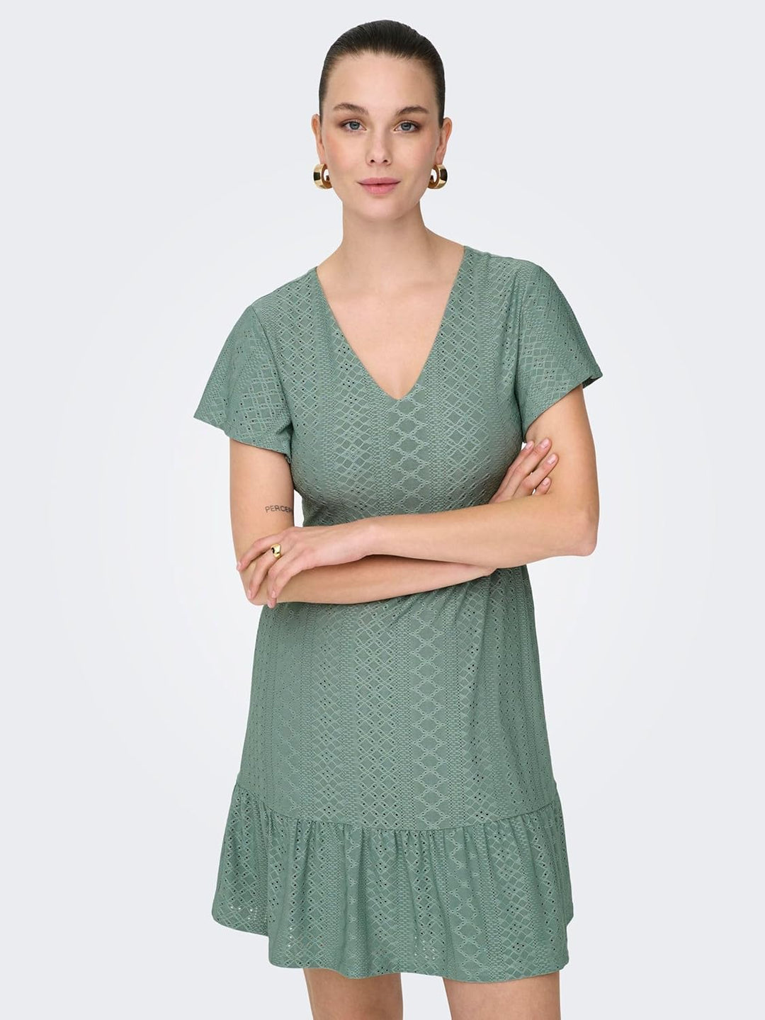 ONLY Damen Onlsandra S/S V-Neck Dress JRS S Chinois Green, S Chinois Green