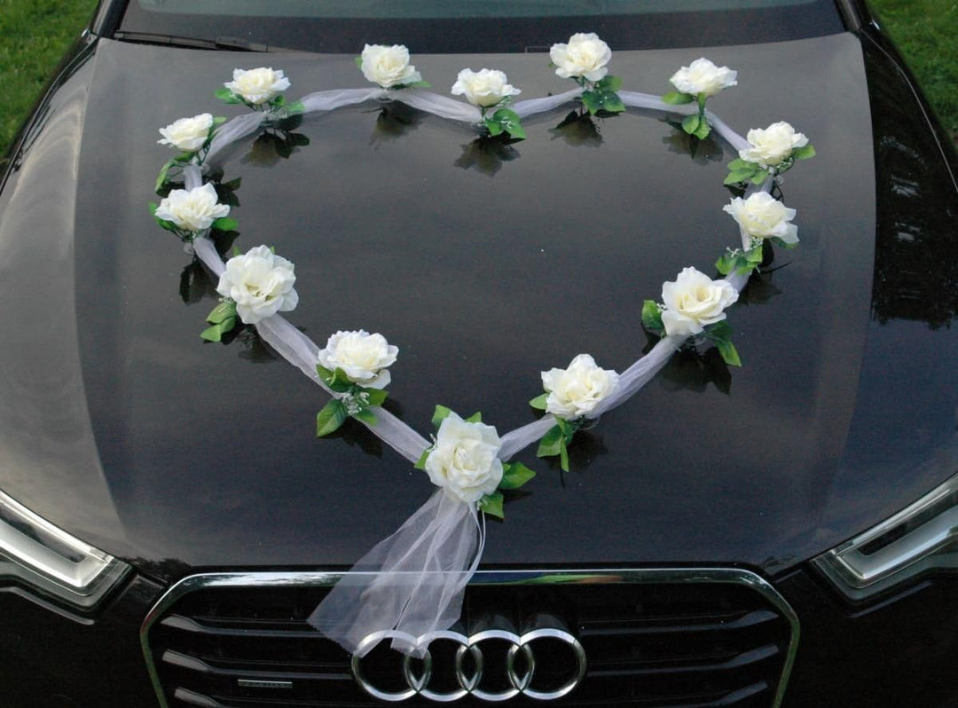 Organza Herz Auto Schmuck Braut Paar Rose Deko Dekoration Autoschmuck Hochzeit Car Auto Wedding Deko