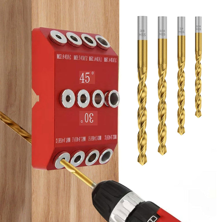 Holzdübel-Bohrschablone für Möbelbau, 3-in-1 Bohrständer zum senkrechten Bohren, Bohrlehre mit 30°/4