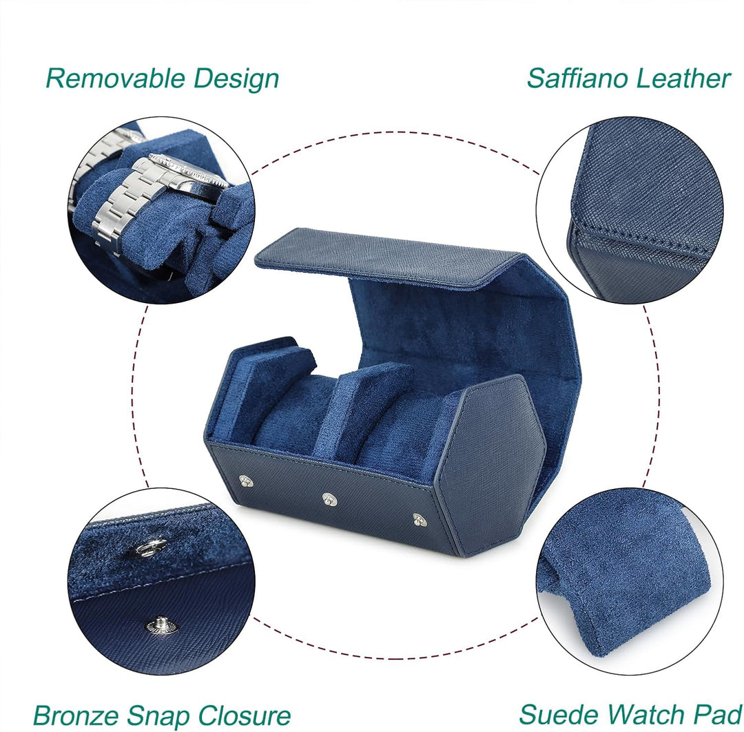 Hiram Hexagon Uhren-Reiseetui aus echtem Leder 2 Uhrenrollen-Etui Uhren Aufbewahrungsbox Schutz-Orga