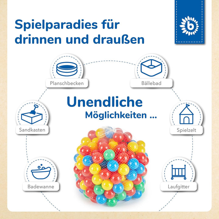 Bieco Bälle für Bällebad | 250 Stück, Grösse ca. 6 cm | Bunte Bälle | Kinder Bällebad Bälle | Plasti