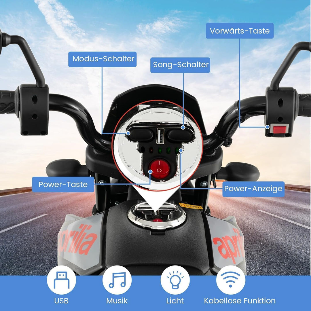 FANTASK 12V Elektromotorrad für Kinder 5,5-6 km/h, Kindermotorrad mit Stützrädern & Musik & Scheinwe