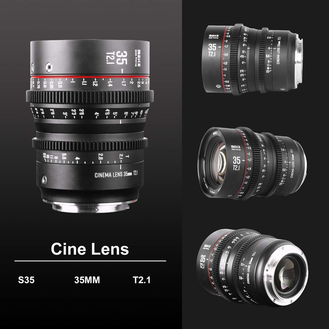 Meike 35 mm T2.1 S35 Manueller Fokus Weitwinkel Prime Cinema Objektiv für Canon EF Mount und EOS C10