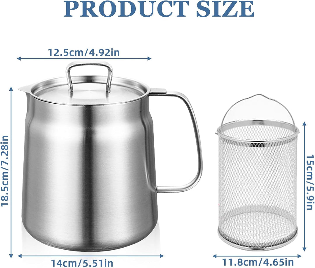 Frittiertopf, 2L Brattopf aus Edelstahl, Frittiertopf mit Sieb, Griff und Deckel, Kleiner Kochtopf z