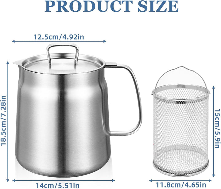Frittiertopf, 2L Brattopf aus Edelstahl, Frittiertopf mit Sieb, Griff und Deckel, Kleiner Kochtopf z