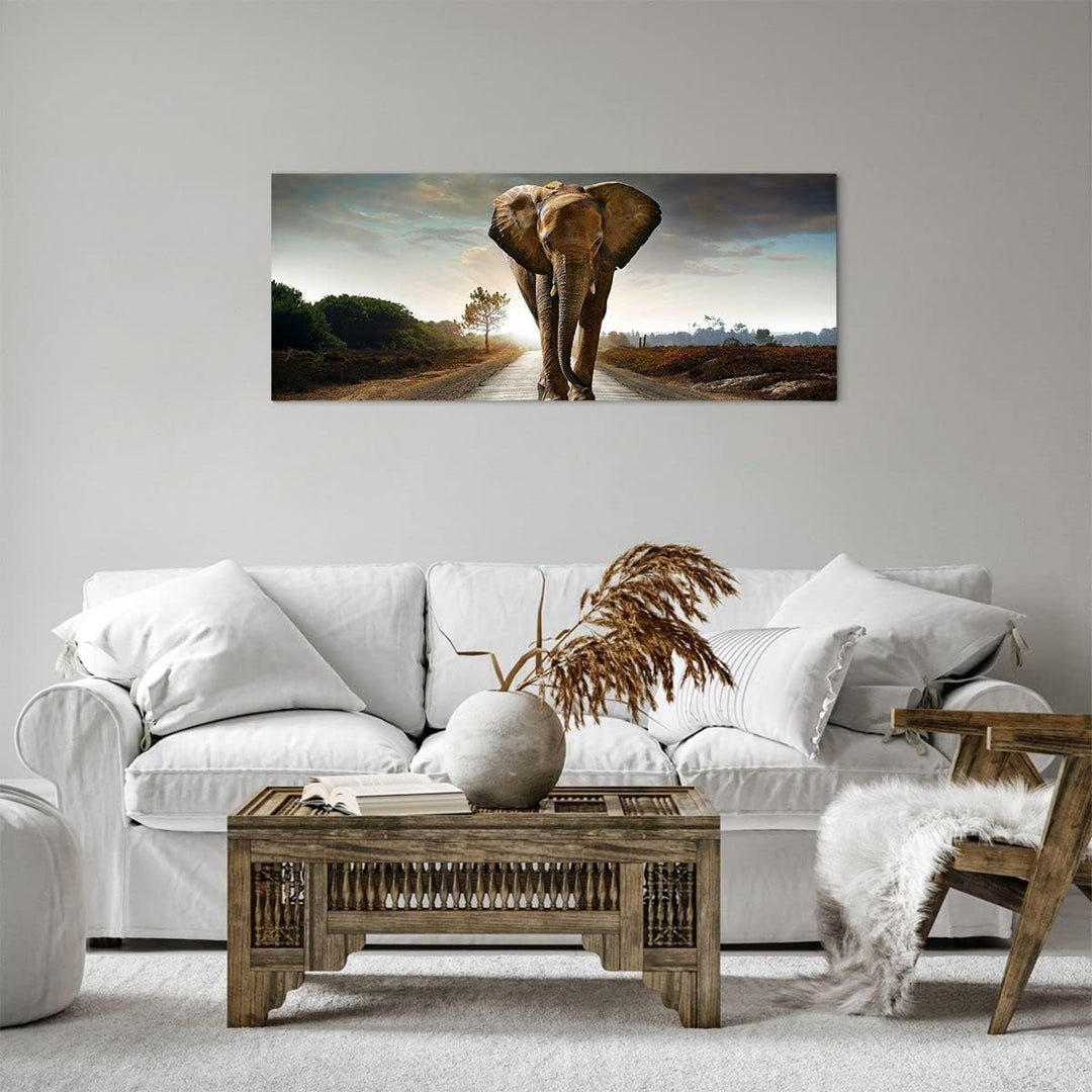 Panorama Bilder auf Leinwand 100x40cm Leinwandbild Elefant Strasse Landschaft Gross Wanddeko Bild Sc