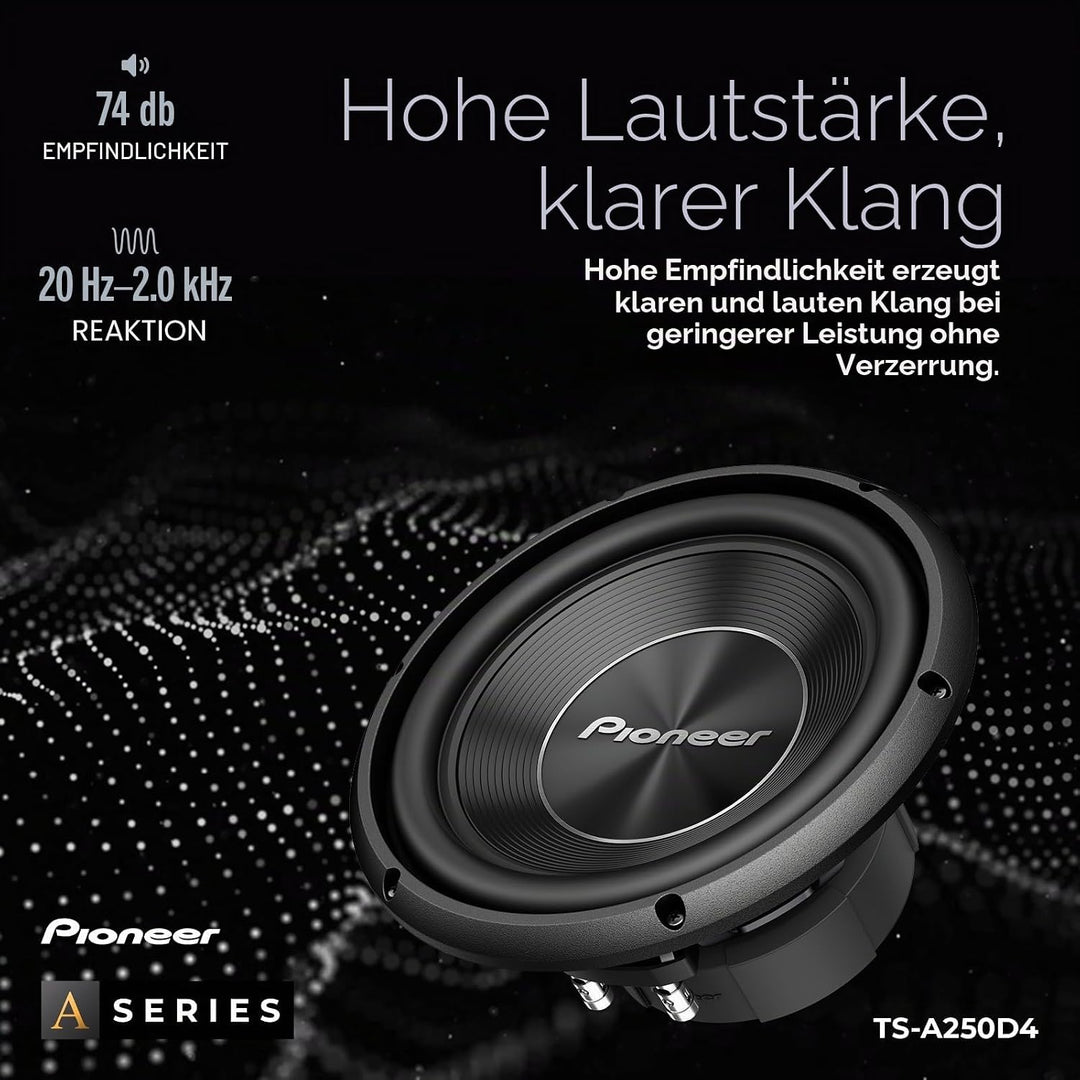 Pioneer TS-A250D4 Subwoofer mit Doppelschwingspule für den Gehäuseeinbau (1.300 W), 25 cm/10", IMPP