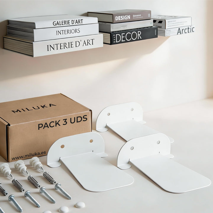 MILUKA Unsichtbares Bücherregal Wand | 3er Set Wandregal weiss für Bücher von 15 cm | Schwebendes Bü