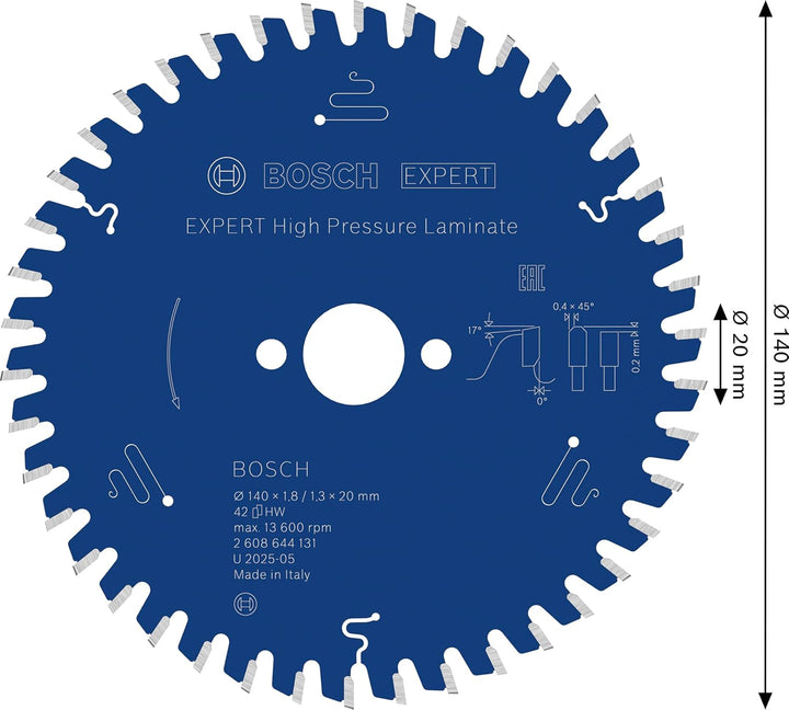 Bosch Professional Kreissägeblatt Expert for High Pressure Laminate (140 x 20 x 1,8 mm, 42 Zähne, Zu