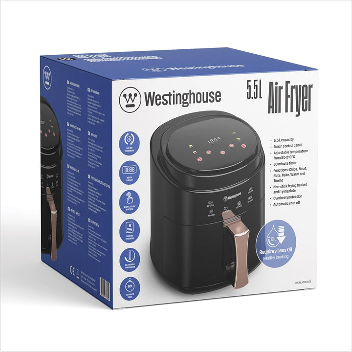 Westinghouse Air Fryer mit 5,5 L Kapazität, 6 praktische Automatikprogramme, Bedienung über Touch Pa