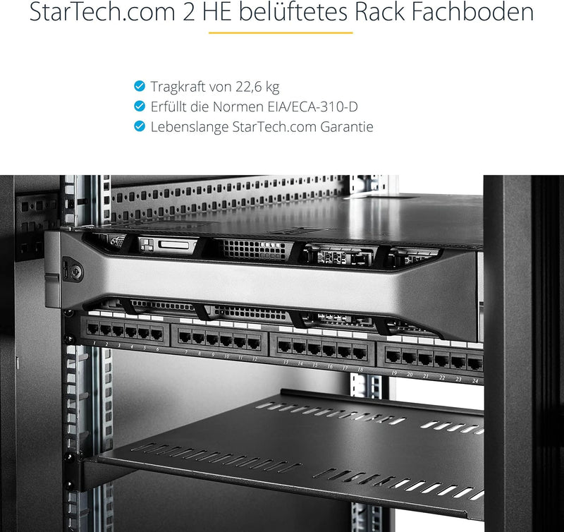 StarTech.com 2HE Server Rack Fachboden - Universelles perforiertes Rackablage für 19 Zoll Netzwerk/S