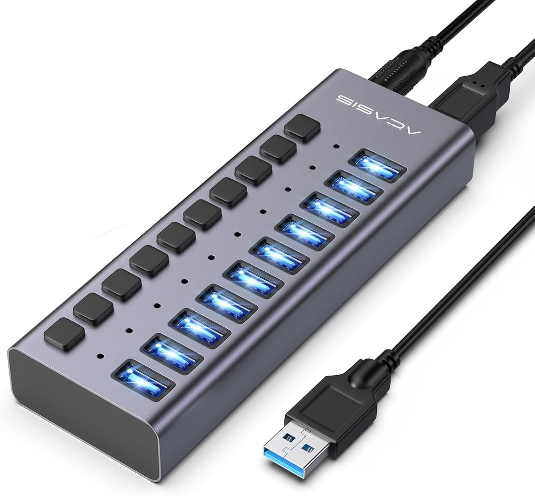 ACASIS Powered USB Hub,10 Ports USB 3.1 Hub mit 10Gbps Data Speed, Individuellen On/Off Schalter, 12