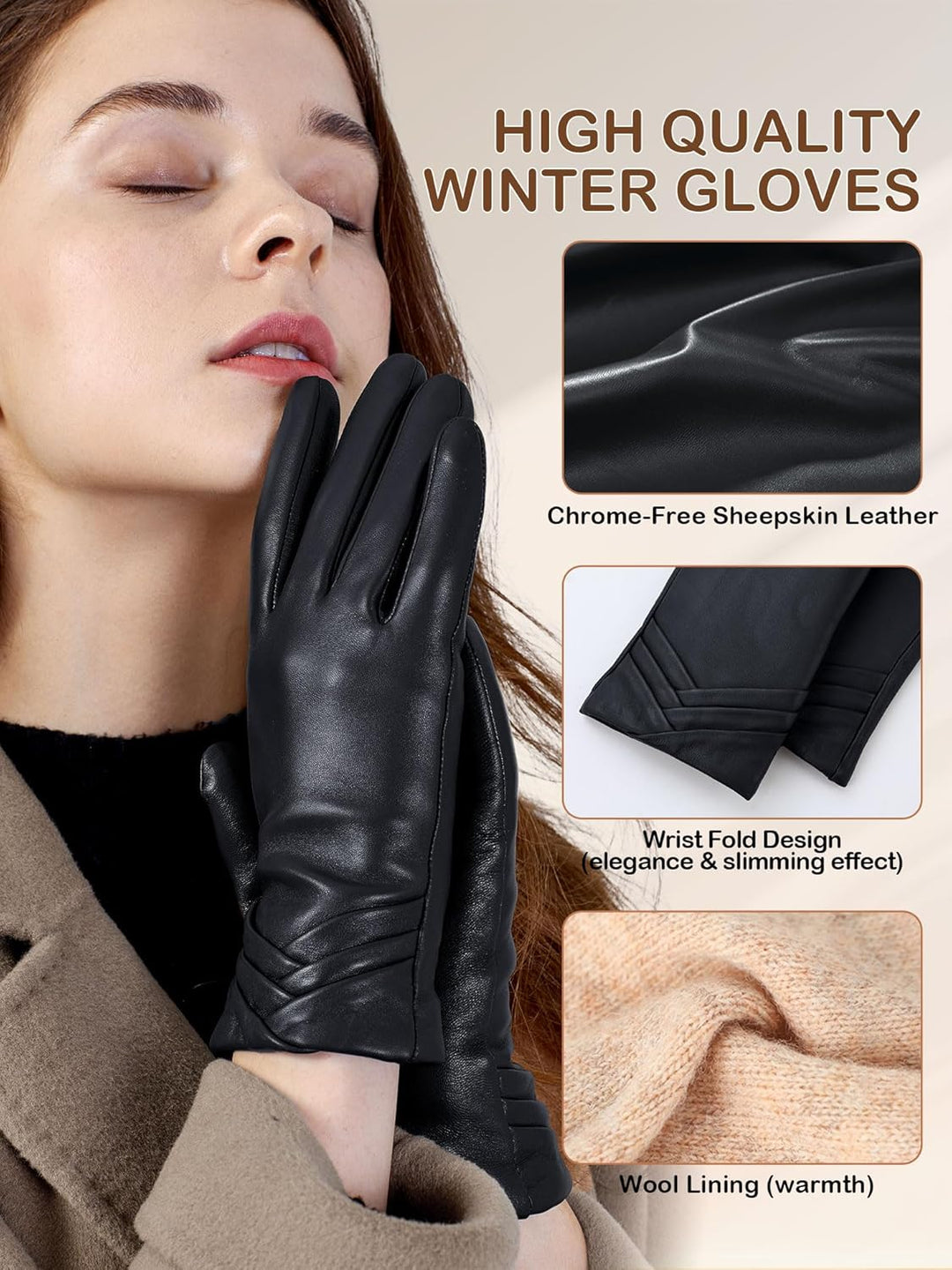 GSG SINCE 1998 Echtes Lammfell Lederhandschuhe für Damen Warm Gefütterte Touchscreen Winterhandschuh