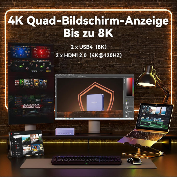 GEEKOM Mini PC AX8 Max Windows 11 Pro Vorinstalliert mit AMD Ryzen 7 8745HS,16GB DDR5+1TB SSD, AMD R