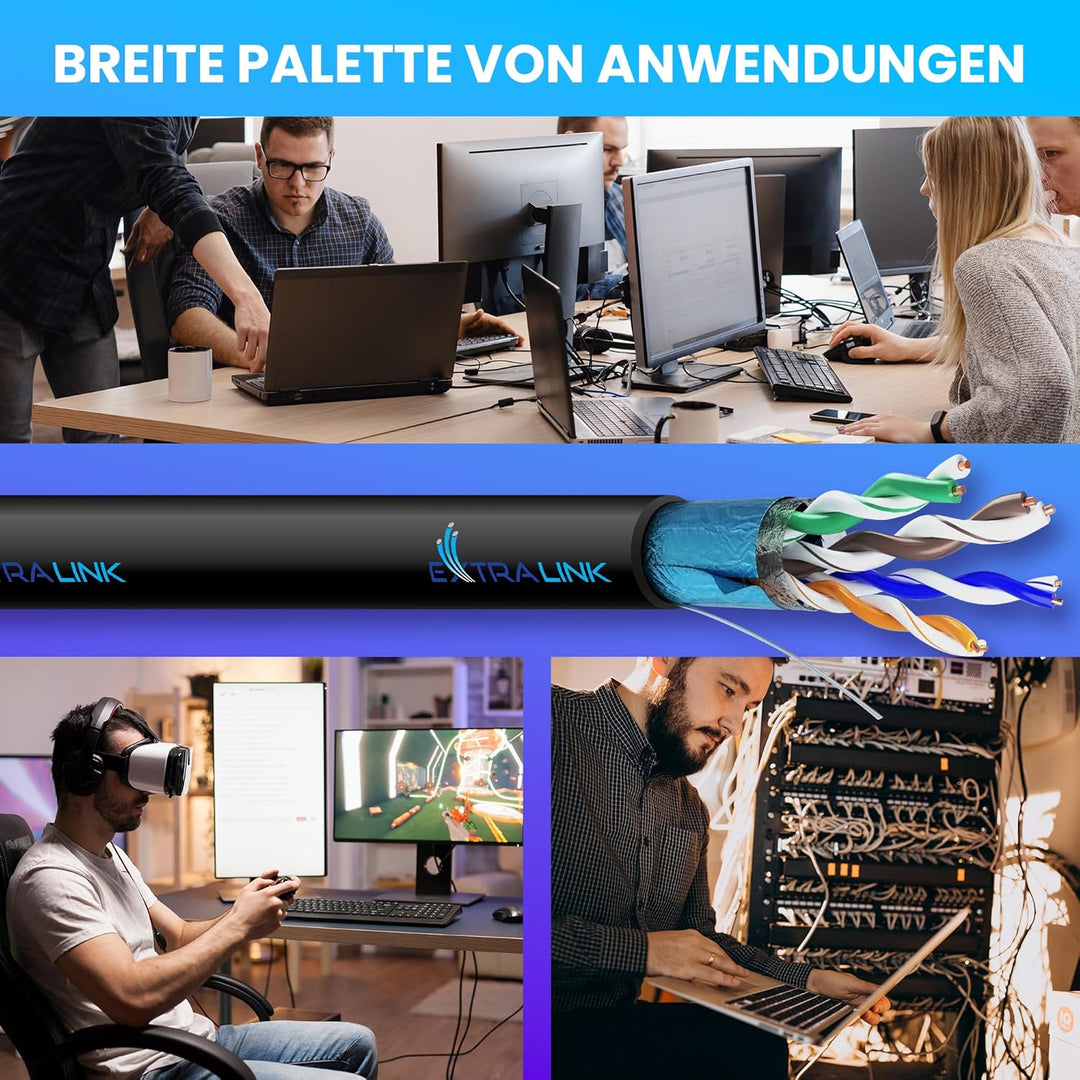 EXTRALINK CAT 5E FTP F/UTP Outdoor Ethernet Kabel 100 METER Extern Twisted Pair Internet Kabel LAN V