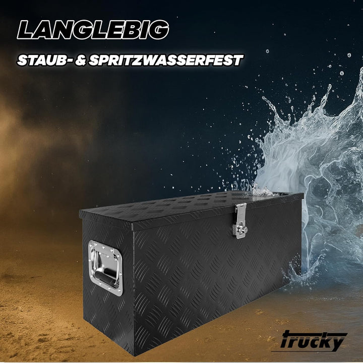 Trucky Truckbox aus Aluminium, in Schwarz, Abschliessbar, Robustes Riffelblech, Für Werkstatt, Auto,